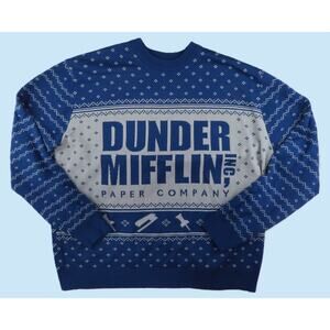 The Office Dunder Mifflin Paper Company Ugly Christmas Sweater 2X Blue Gray